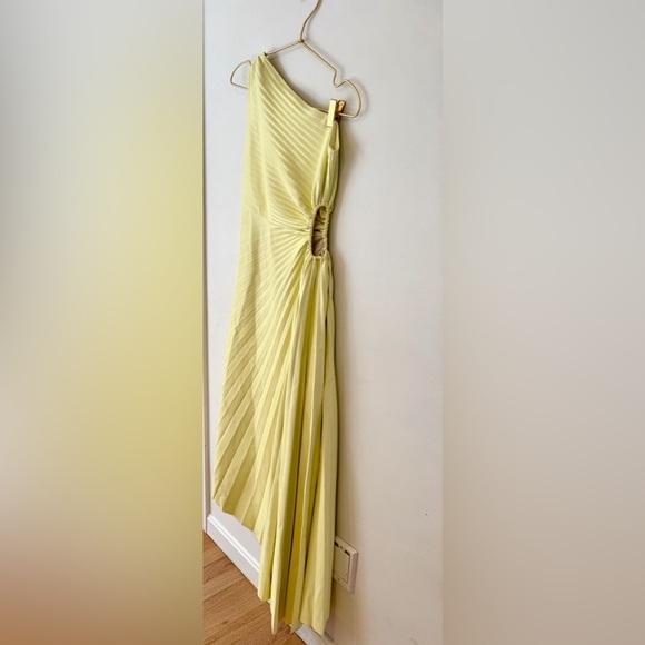A.L.C. Delfina Dress Canary Yellow Size 2 Faux Leather One Shoulder - Picture 10 of 16